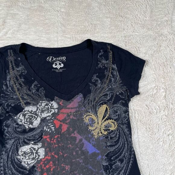 Vintage Y2K Dereon Women’s Graffiti AOP Women’s V Neck Tee T Shirt - Picture 3 of 6